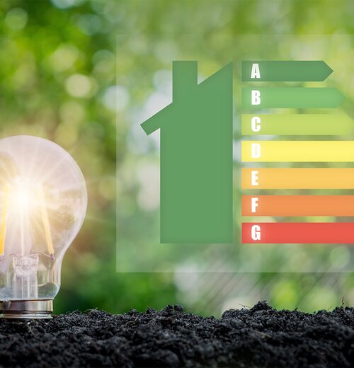 Glühbirne mit Energieklassen-Übersicht