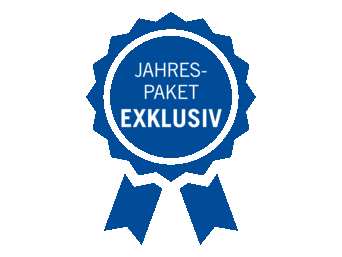 Blaues Abzeichen für das bösch Wartungspaket Economy mit einer Rosette und der Aufschrift 'SERVICE PAKET EXKLUISV' in weißer Schrift auf blauem Hintergrund. | © bösch heizung.klima.lüftung