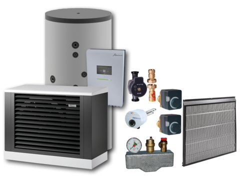 MOZART HYGIENE Wärmepumpen-Set von bösch mit Speicher und Zubehör – hygienische Warmwasserbereitung ohne Legionellenrisiko.