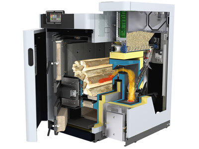 3D-Illustration vom Aufbau der Kombi-Heizzentrale DUO-S von bösch