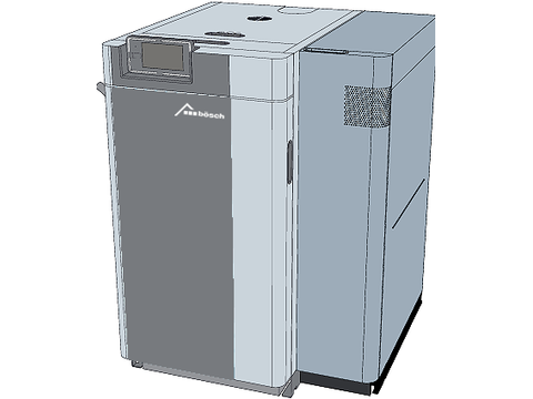 Schematische Abbildung der bösch DUO-S Kombi-Heizzentrale – kompakte Einheit für Scheitholz- und Pelletbetrieb.