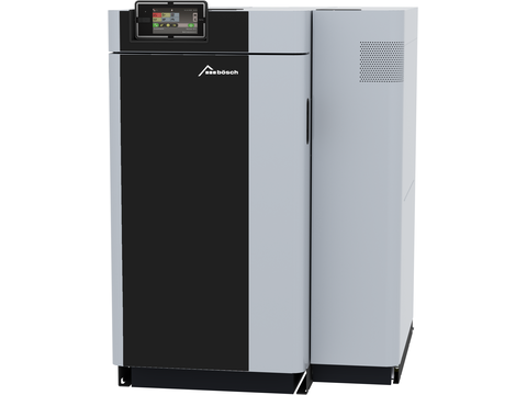 bösch DUO-S Kombi-Heizzentrale in geschlossenem Zustand – modernes Heizgerät für Scheitholz und Pellets.