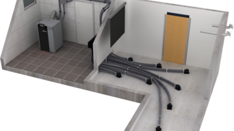 3D-Modell eines Heizungskellers mit einer Pellet-Heizzentrale und einem Brennstoff-Lagerraum mit Sonden-Saugsystem | © Walter Bösch GmbH & Co KG