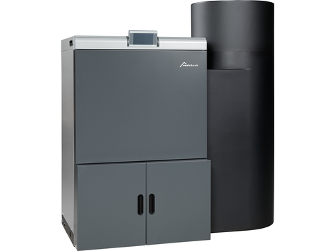 Vorderseite der Pellets-Heizzentrale PEO von bösch leicht gewinkelt